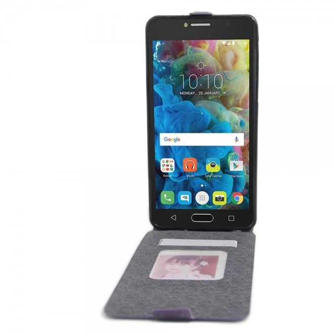 Alcatel OneTouch Pop 4S Vertikale Crazy Horse Leder Cover Handyhülle - purpur