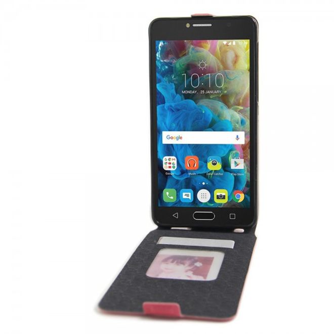 Alcatel OneTouch Pop 4S Vertikale Crazy Horse Leder Cover Handyhülle - rosa