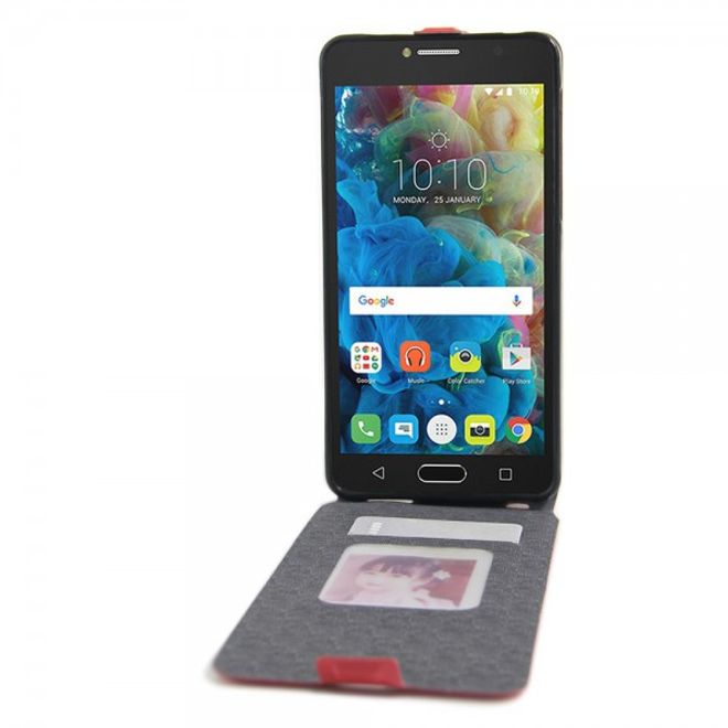 Alcatel OneTouch Pop 4S Vertikale Crazy Horse Leder Cover Handyhülle - rot
