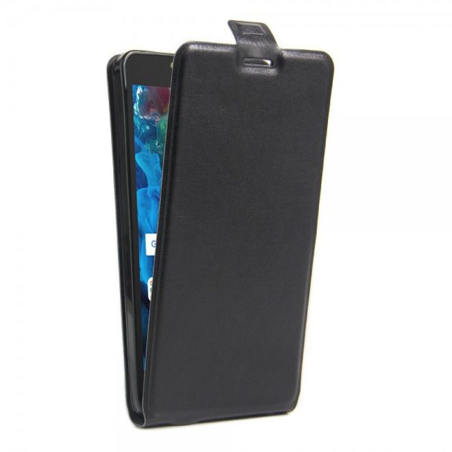 Alcatel OneTouch Pop 4S Vertikale Crazy Horse Leder Cover Handyhülle - schwarz