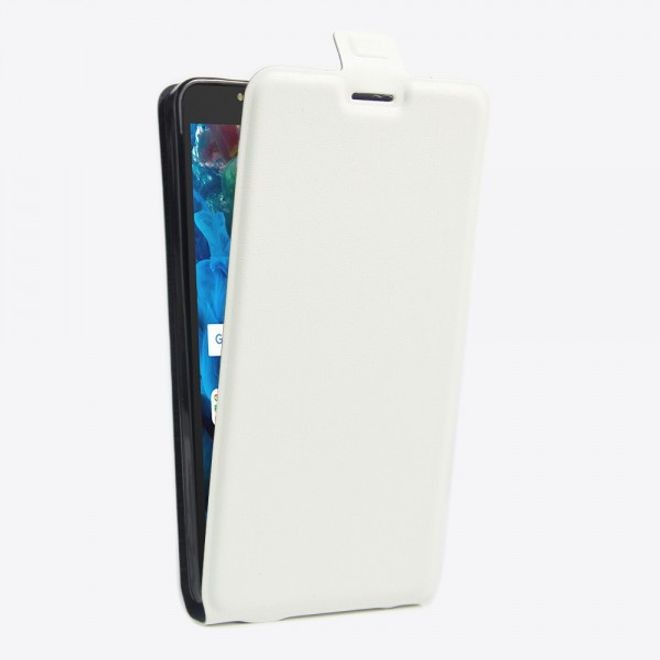 Alcatel OneTouch Pop 4S Vertikale Crazy Horse Leder Cover Handyhülle - weiss
