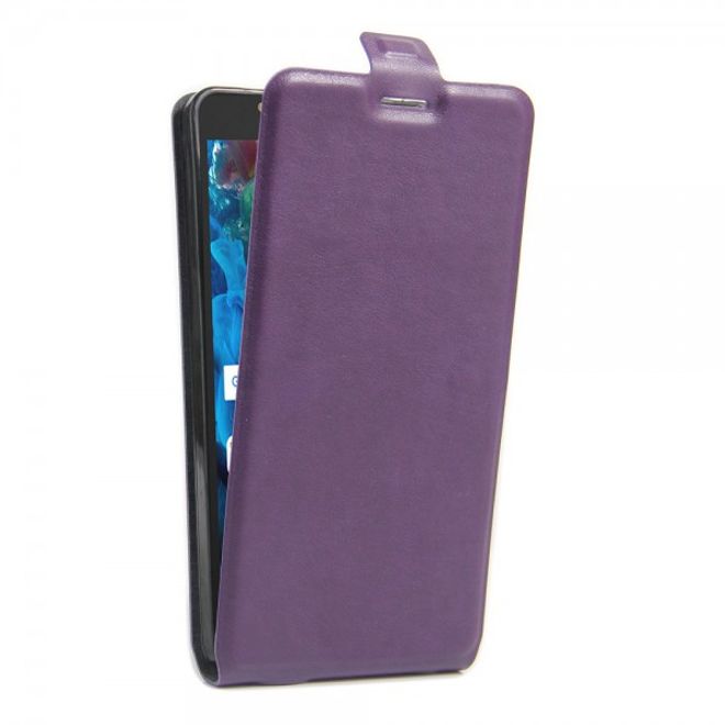Alcatel OneTouch Pop 4S Vertikale Crazy Horse Leder Cover Handyhülle - purpur