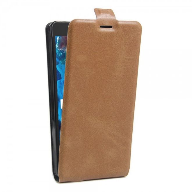 Alcatel OneTouch Pop 4S Vertikale Crazy Horse Leder Cover Handyhülle - braun