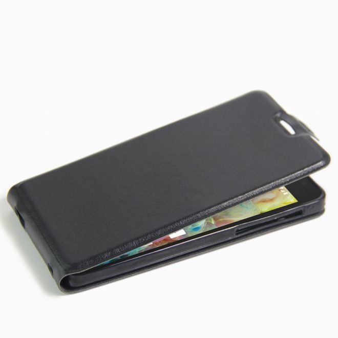 Alcatel OneTouch Pop 4S Vertikale Crazy Horse Leder Cover Handyhülle - schwarz