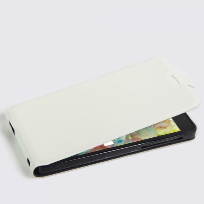 Alcatel OneTouch Pop 4S Vertikale Crazy Horse Leder Cover Handyhülle - weiss