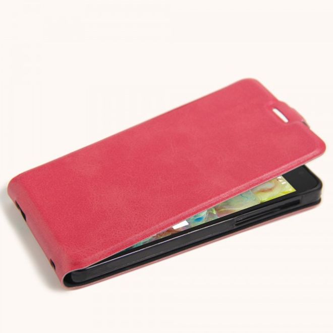 Alcatel OneTouch Pop 4S Vertikale Crazy Horse Leder Cover Handyhülle - rosa