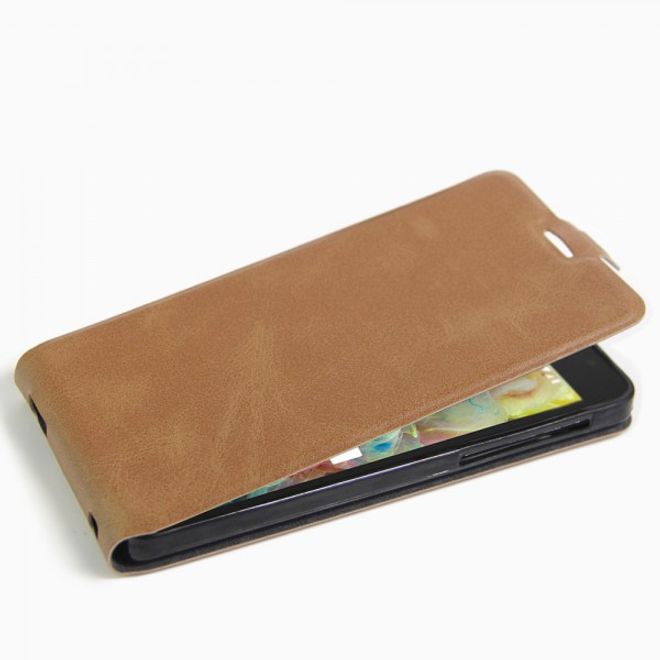 Alcatel OneTouch Pop 4S Vertikale Crazy Horse Leder Cover Handyhülle - braun