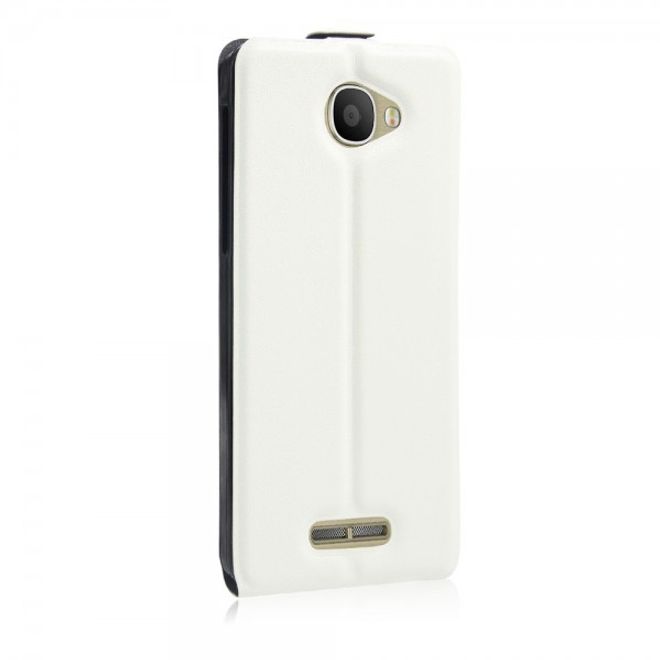 Alcatel OneTouch Pop 4S Vertikale Crazy Horse Leder Cover Handyhülle - weiss