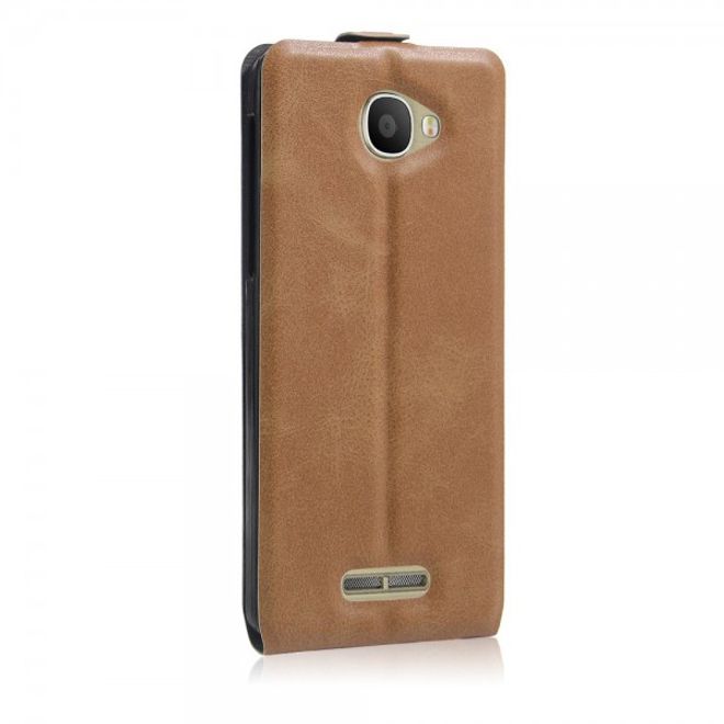Alcatel OneTouch Pop 4S Vertikale Crazy Horse Leder Cover Handyhülle - braun