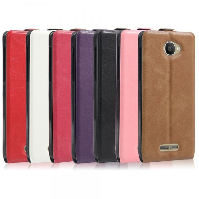 Alcatel OneTouch Pop 4S Vertikale Crazy Horse Leder Cover Handyhülle - weiss