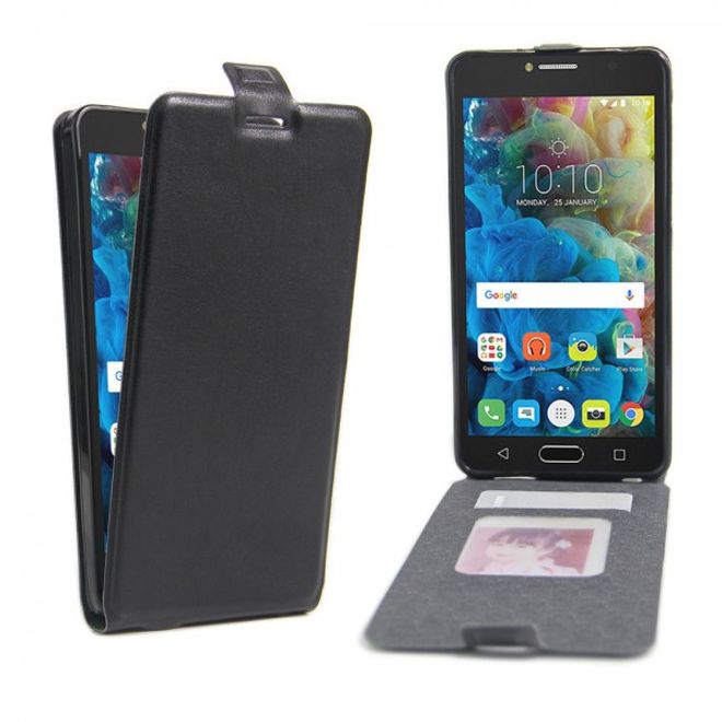 Alcatel OneTouch Pop 4S Vertikale Crazy Horse Leder Cover Handyhülle - schwarz