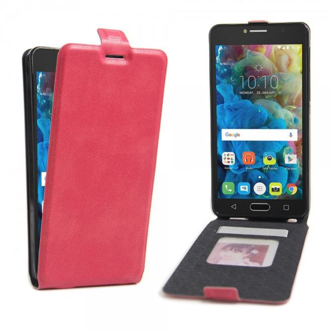 Alcatel OneTouch Pop 4S Vertikale Crazy Horse Leder Cover Handyhülle - rosa