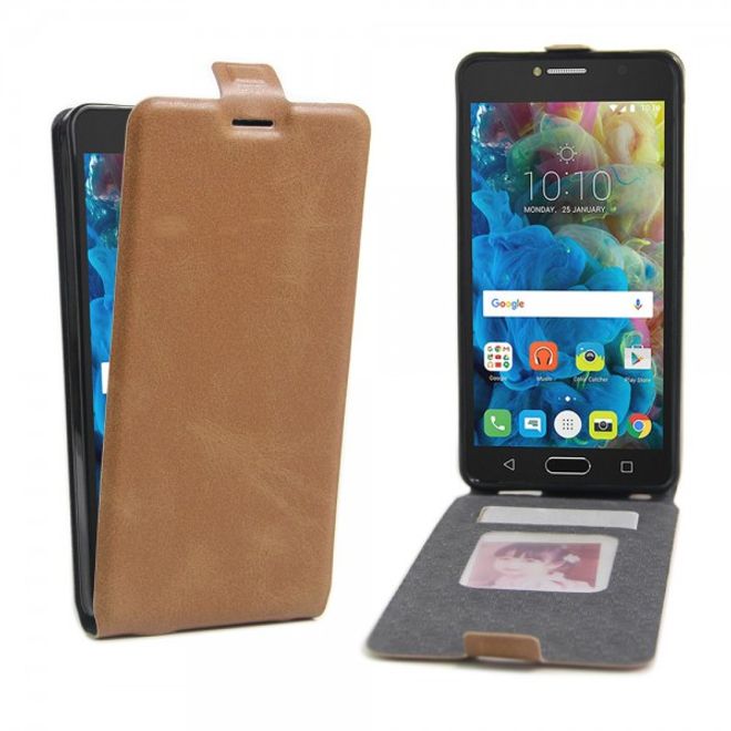 Alcatel OneTouch Pop 4S Vertikale Crazy Horse Leder Cover Handyhülle - braun