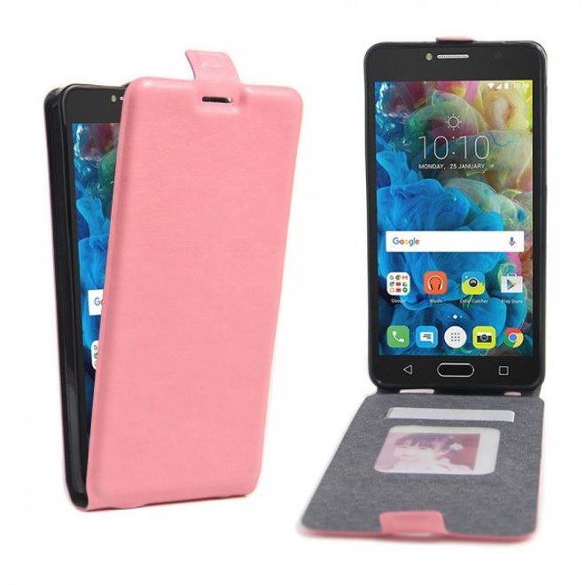Alcatel OneTouch Pop 4S Vertikale Crazy Horse Leder Cover Handyhülle - pink