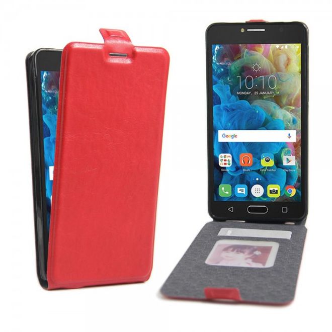 Alcatel OneTouch Pop 4S Vertikale Crazy Horse Leder Cover Handyhülle - rot