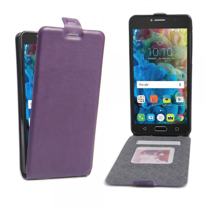 Alcatel OneTouch Pop 4S Vertikale Crazy Horse Leder Cover Handyhülle - purpur