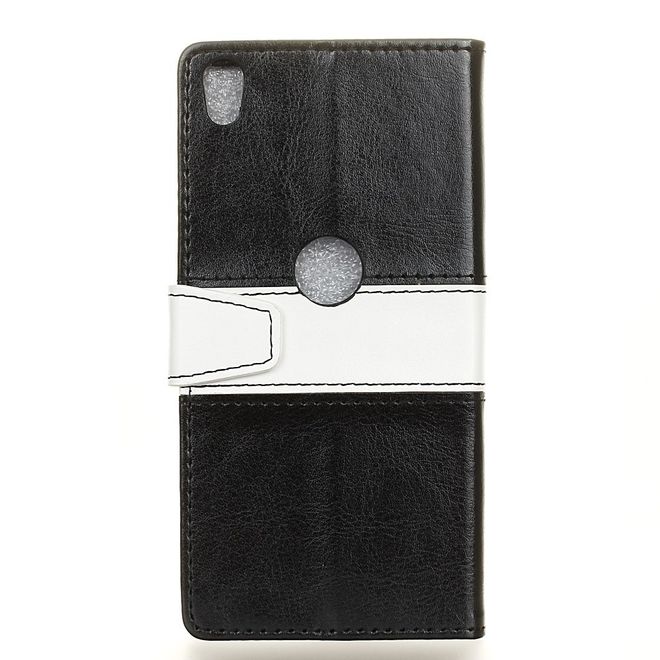 Alcatel Shine Lite Handyhülle - Case aus Leder - mit Kontrastfarben und Standfunktion - schwarz