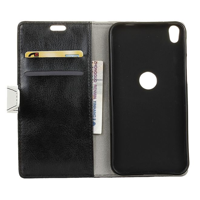 Alcatel Shine Lite Handyhülle - Case aus Leder - mit Kontrastfarben und Standfunktion - schwarz