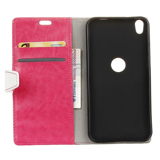 Alcatel Shine Lite Handyhülle - Case aus Leder - mit Kontrastfarben und Standfunktion - rosa