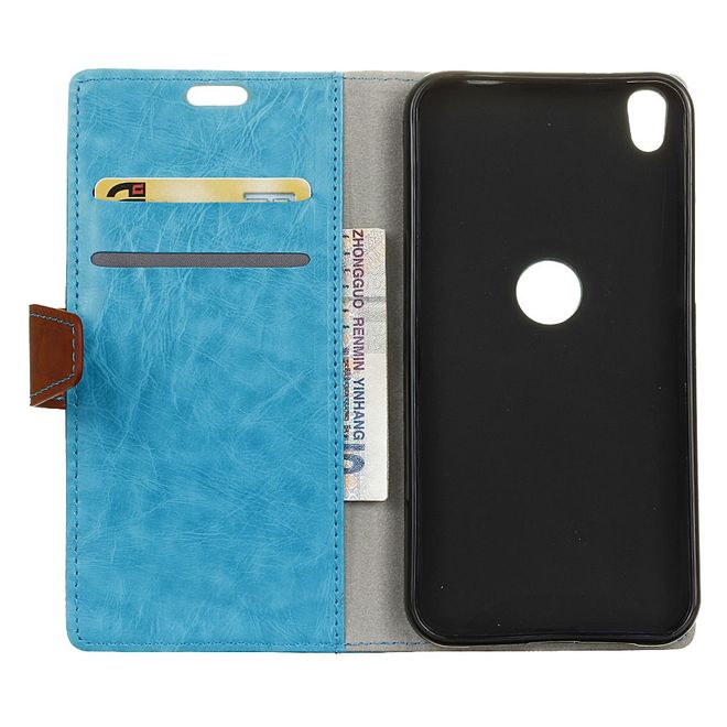 Alcatel Shine Lite Handyhülle - Case aus Leder - mit Kontrastfarben und Standfunktion - blau