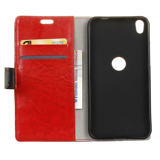 Alcatel Shine Lite Handyhülle - Case aus Leder - mit Kontrastfarben und Standfunktion - rot