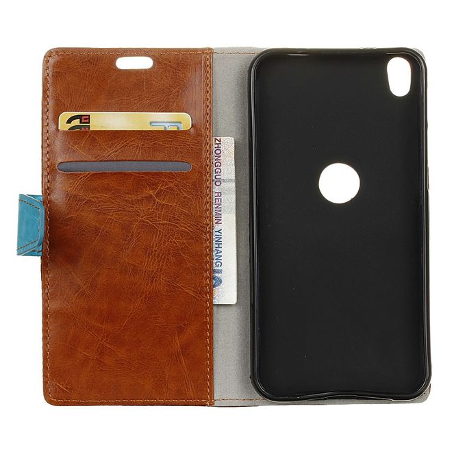 Alcatel Shine Lite Handyhülle - Case aus Leder - mit Kontrastfarben und Standfunktion - braun