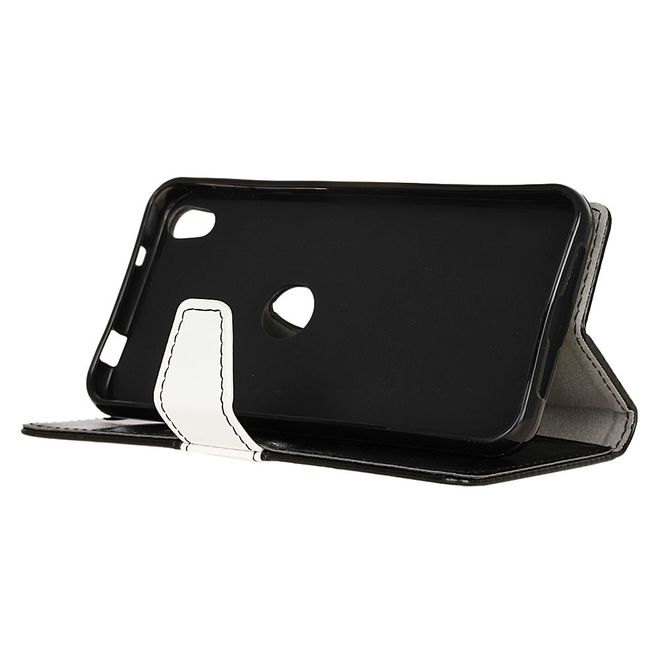 Alcatel Shine Lite Handyhülle - Case aus Leder - mit Kontrastfarben und Standfunktion - schwarz