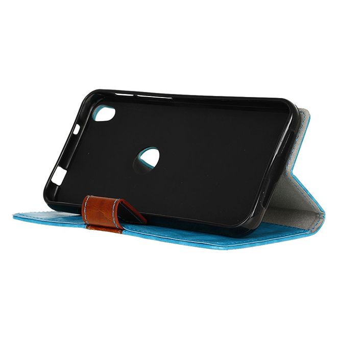 Alcatel Shine Lite Handyhülle - Case aus Leder - mit Kontrastfarben und Standfunktion - blau