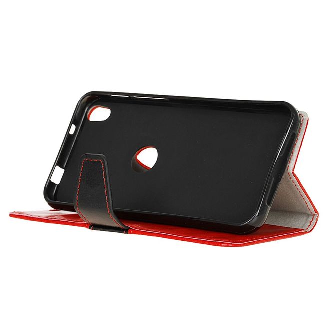 Alcatel Shine Lite Handyhülle - Case aus Leder - mit Kontrastfarben und Standfunktion - rot