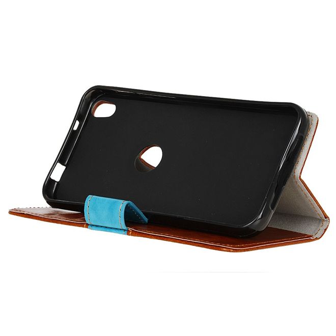 Alcatel Shine Lite Handyhülle - Case aus Leder - mit Kontrastfarben und Standfunktion - braun