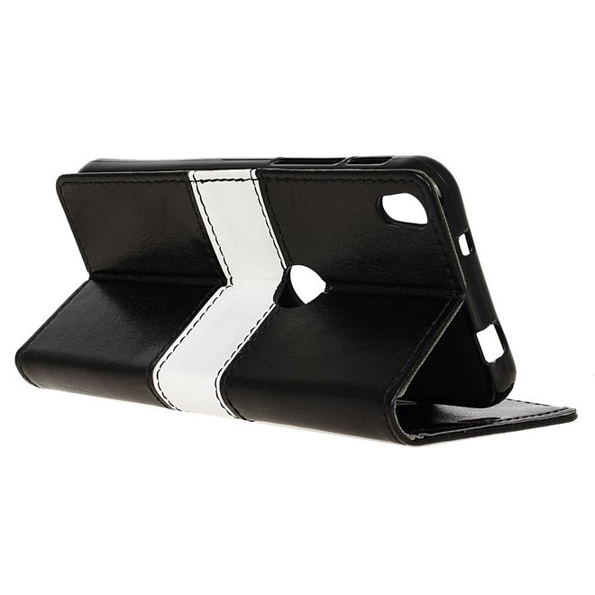 Alcatel Shine Lite Handyhülle - Case aus Leder - mit Kontrastfarben und Standfunktion - schwarz