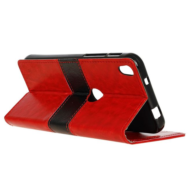 Alcatel Shine Lite Handyhülle - Case aus Leder - mit Kontrastfarben und Standfunktion - rot
