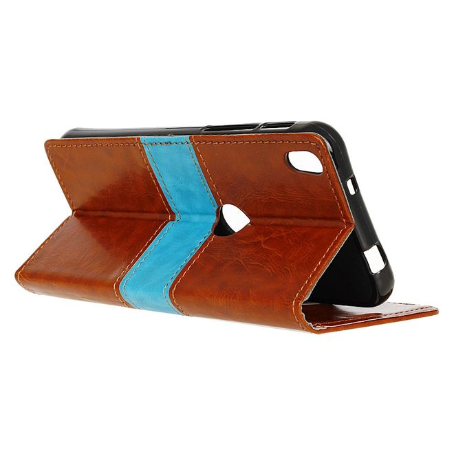 Alcatel Shine Lite Handyhülle - Case aus Leder - mit Kontrastfarben und Standfunktion - braun