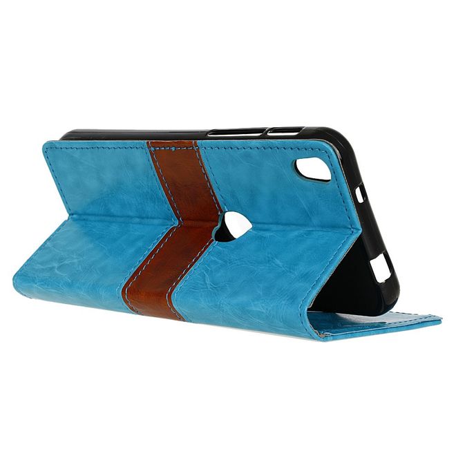 Alcatel Shine Lite Handyhülle - Case aus Leder - mit Kontrastfarben und Standfunktion - blau