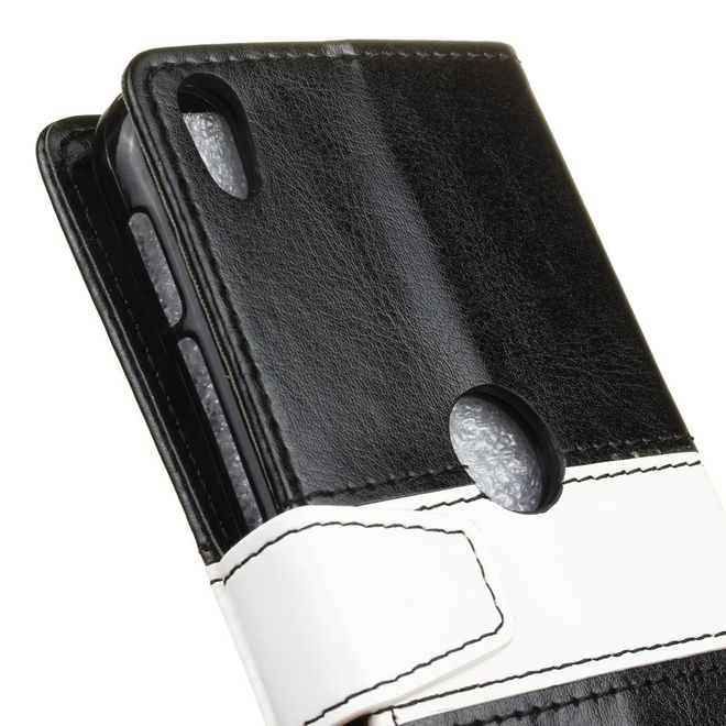 Alcatel Shine Lite Handyhülle - Case aus Leder - mit Kontrastfarben und Standfunktion - schwarz