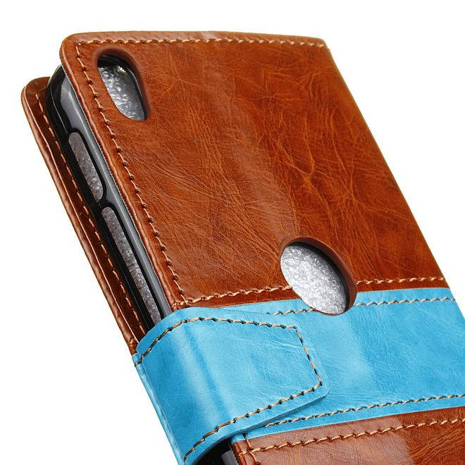 Alcatel Shine Lite Handyhülle - Case aus Leder - mit Kontrastfarben und Standfunktion - braun