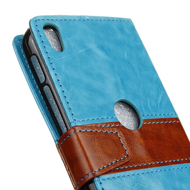 Alcatel Shine Lite Handyhülle - Case aus Leder - mit Kontrastfarben und Standfunktion - blau
