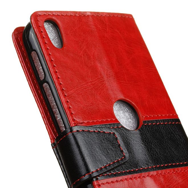 Alcatel Shine Lite Handyhülle - Case aus Leder - mit Kontrastfarben und Standfunktion - rot