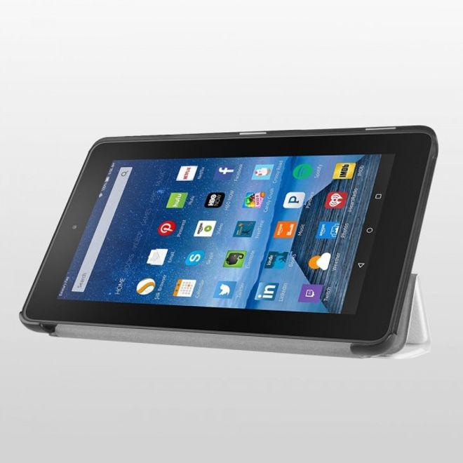 Amazon Fire 7 Dreifach faltbare Leder Case Hülle mit Standfunktion - weiss