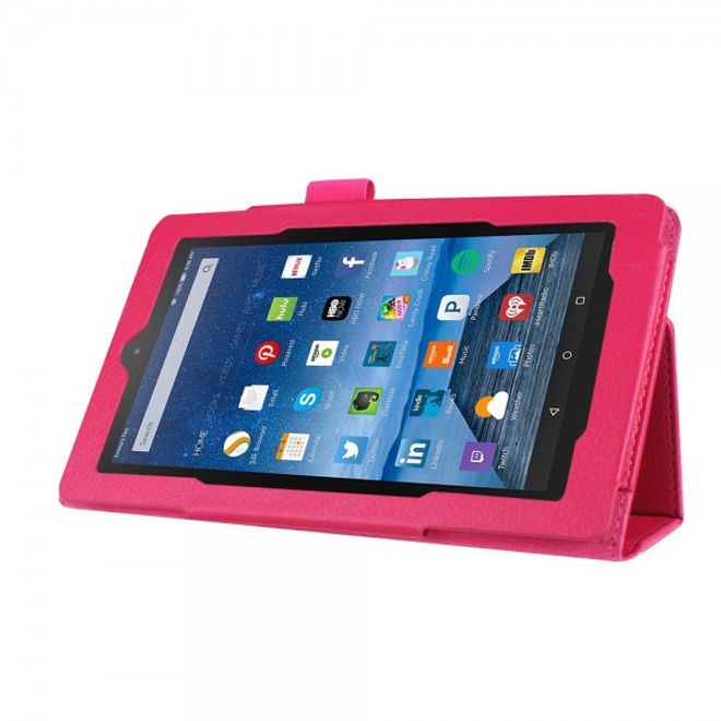 Amazon Fire 7 Leder Case Hülle mit Litchitextur und Standfunktion - rosa