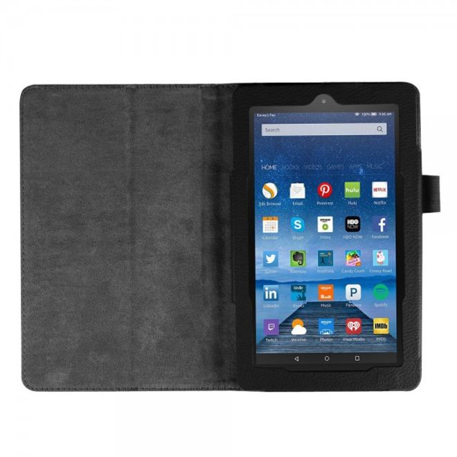 Amazon Fire 7 Leder Case Hülle mit Litchitextur und Standfunktion - schwarz