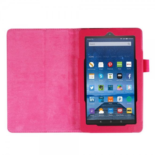 Amazon Fire 7 Leder Case Hülle mit Litchitextur und Standfunktion - rosa