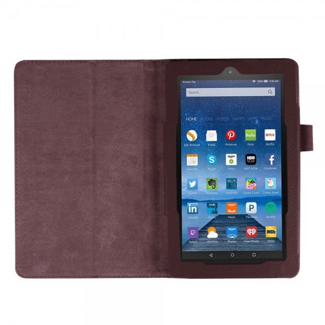 Amazon Fire 7 Leder Case Hülle mit Litchitextur und Standfunktion - braun