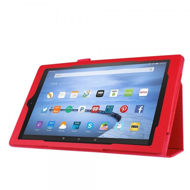Amazon Fire HD 10 Leder Case Hülle mit Litchitextur und Standfunktion - rot