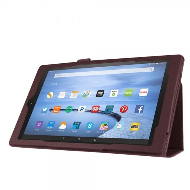 Amazon Fire HD 10 Leder Case Hülle mit Litchitextur und Standfunktion - braun