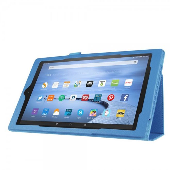Amazon Fire HD 10 Leder Case Hülle mit Litchitextur und Standfunktion - hellblau