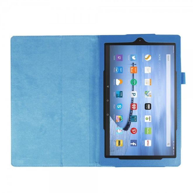 Amazon Fire HD 10 Leder Case Hülle mit Litchitextur und Standfunktion - hellblau