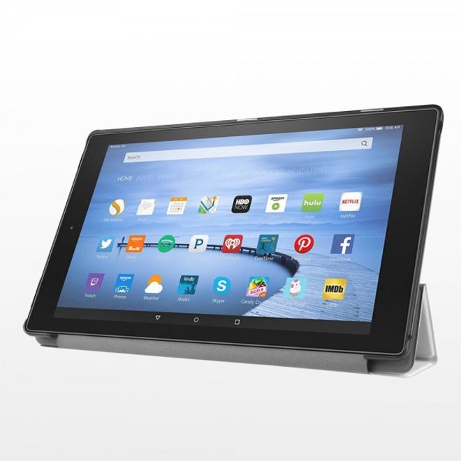 Amazon Fire HD 10 Texturierte, dreifach faltbare Leder Case Hülle mit Standfunktion - weiss