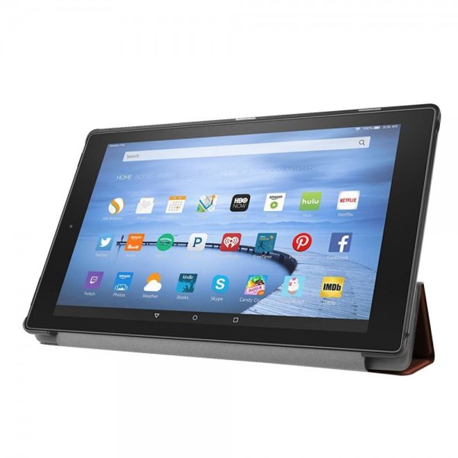 Amazon Fire HD 10 Texturierte, dreifach faltbare Leder Case Hülle mit Standfunktion - braun