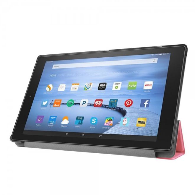 Amazon Fire HD 10 Texturierte, dreifach faltbare Leder Case Hülle mit Standfunktion - pink